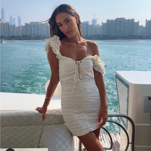 A203 ZARA NWT BLOGGER FAVE WHITE RUCHED DRESS - Picture 2 of 5